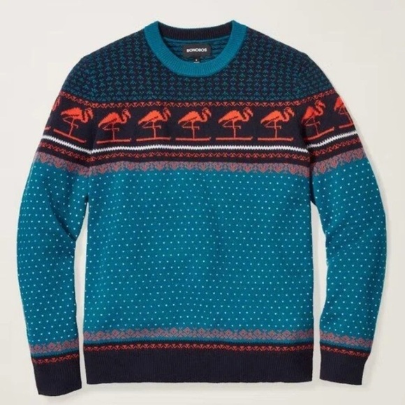 Bonobos limited edition flamingo merino wool teal sweater size medium - Picture 1 of 10